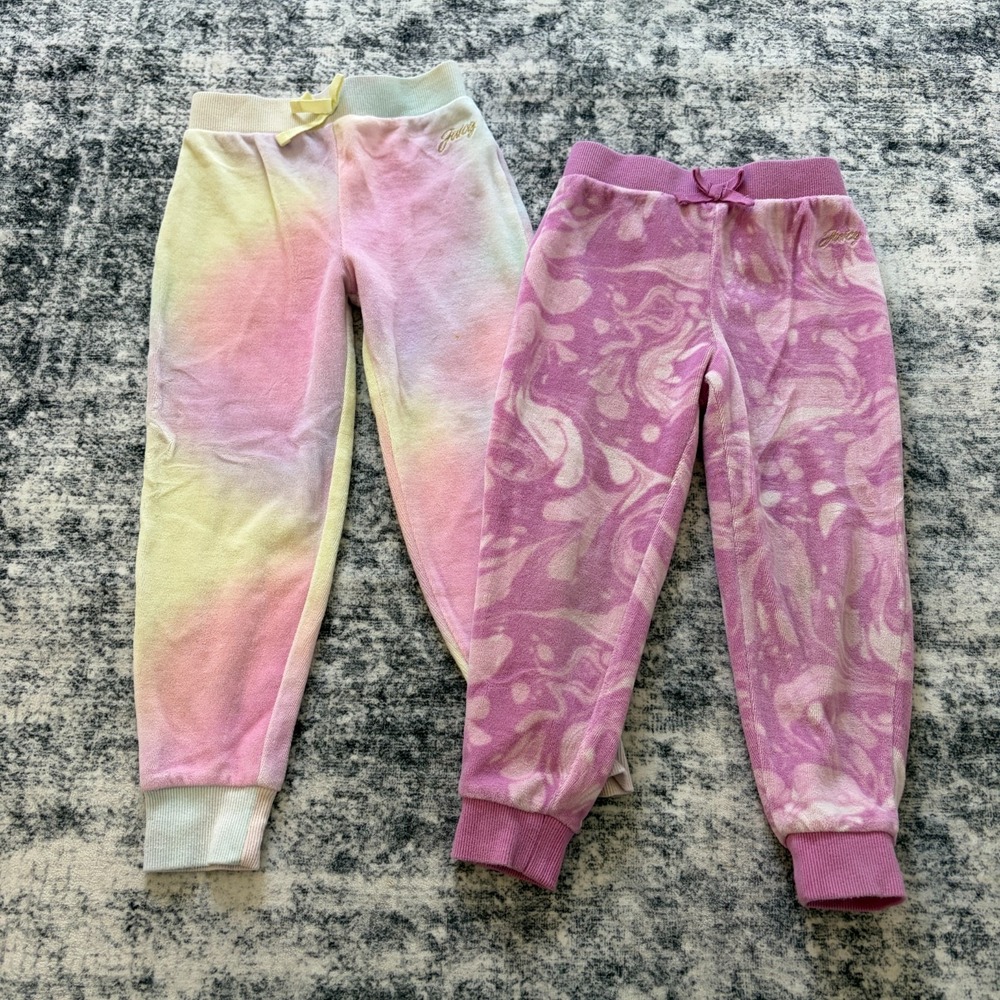 Juicy Couture Girls Velour Joggers Lot Size 4T 5T Tie Dye Purple Marble Pants